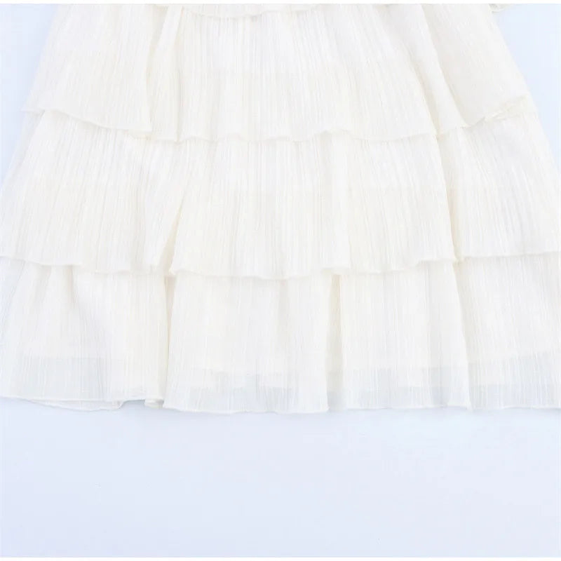 Women White Stacked Ruffle Mini Dress Elegant O-neck Sleeveless Backless A-line Halter Dresses 2025 Summer Lady Beach Vestido