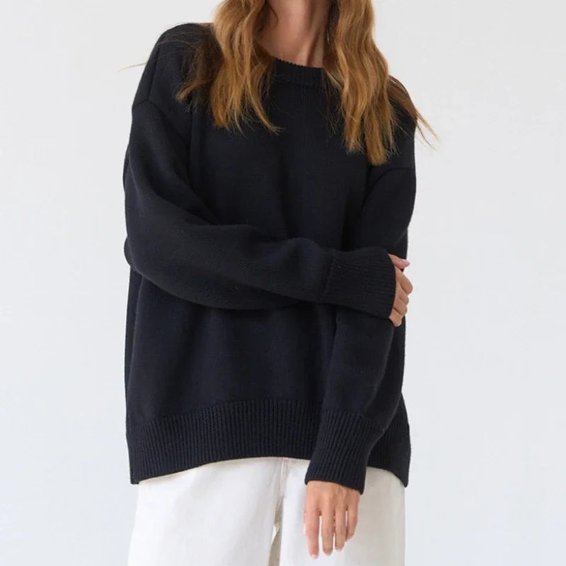 Solid Thicken Knitted Sweaters Women Loose O-neck Long Sleeve Female Pullovers Autumn Winter Fashion New Chic Lady Outwears