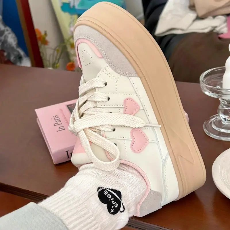 Little White Platforms Shoes Lightweight Breathable Round Toe Casual Shoes Versatile Princess Style Womens Sneakers