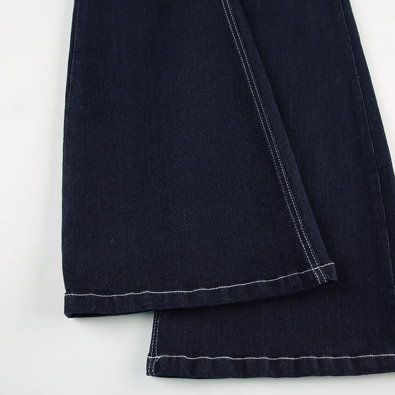 Vintage Dark Blue Y2K Flare Jeans Women Low Rise Skinny Denim Trousers Fashion Basic Boot Cut Pants Retro High Street