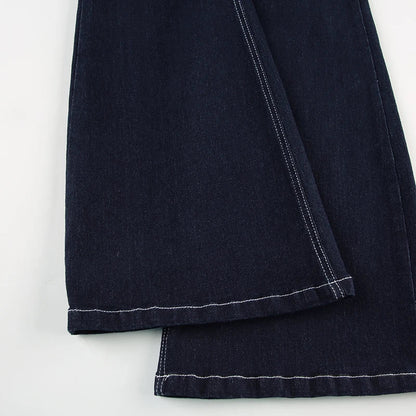 Vintage Dark Blue Y2K Flare Jeans Women Low Rise Skinny Denim Trousers Fashion Basic Boot Cut Pants Retro High Street