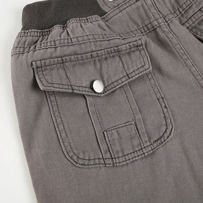 Vintage Low Drawstring Waist Jeans Women Contrast Patchwork Multi Pocket Denim Trousers Boot Cut Pants Y2K Aesthetic
