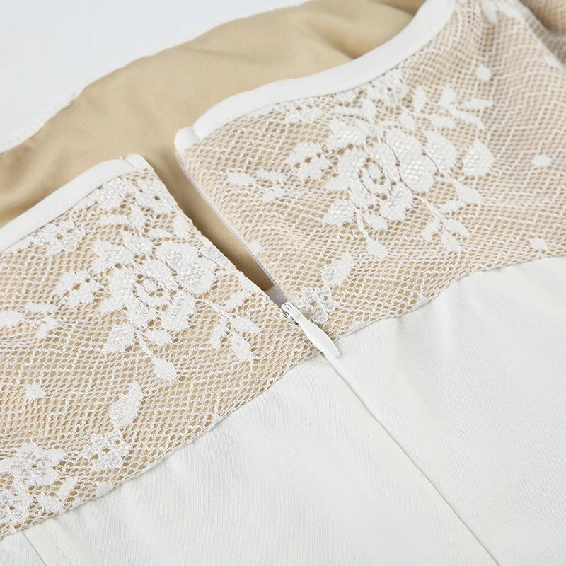 Lace Patchwork Sleeveless A-line Dress Holiday Party Evening Ball-gown Mini Dresses French Style Robe Elegant Outfits