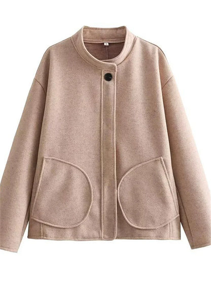 Winter Pocket Female Outwear Slim Patchwork Elegant Commute Fashion Clothes Solid Long Sleeve For Women Cropped Top Coat