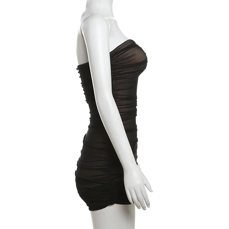 Sexy Sheer Bodysuit Women Summer Double Deck Strapless Solid Folds Skinny Beach Coquettish Fashionable Clubwear Tops