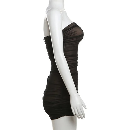 Sexy Sheer Bodysuit Women Summer Double Deck Strapless Solid Folds Skinny Beach Coquettish Fashionable Clubwear Tops