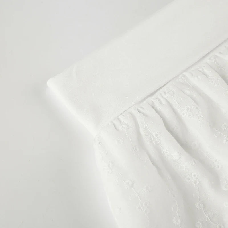 White Cute Layered Skirt Eyelet Embroidery Low Waisted Pleated Skirt Summer Vacation Sweet Style Hotty Miniskirt Y2K