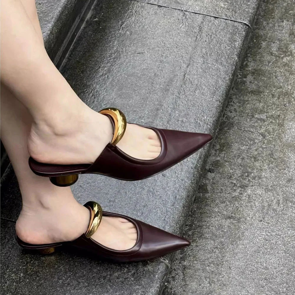 Brand New for Dropship Slip On Pointy Toe Mules Sandals Elegant Mid Heels Comfort Walking Summer Slides Mules Shoes