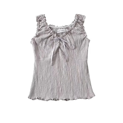 Lacing Patchwork Agaric Laces Crop Tank Top Women Shirring V-Neck Sweet Slim Versatile Vest American Hottie Streetwear