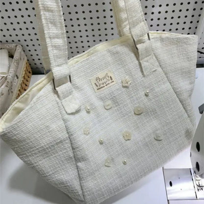 Sweet Button Pearl Shell Bag Women Exquisite White Large Capacity Tote Bag Ladies Elegant Harajuku Commute Shoulder Bags