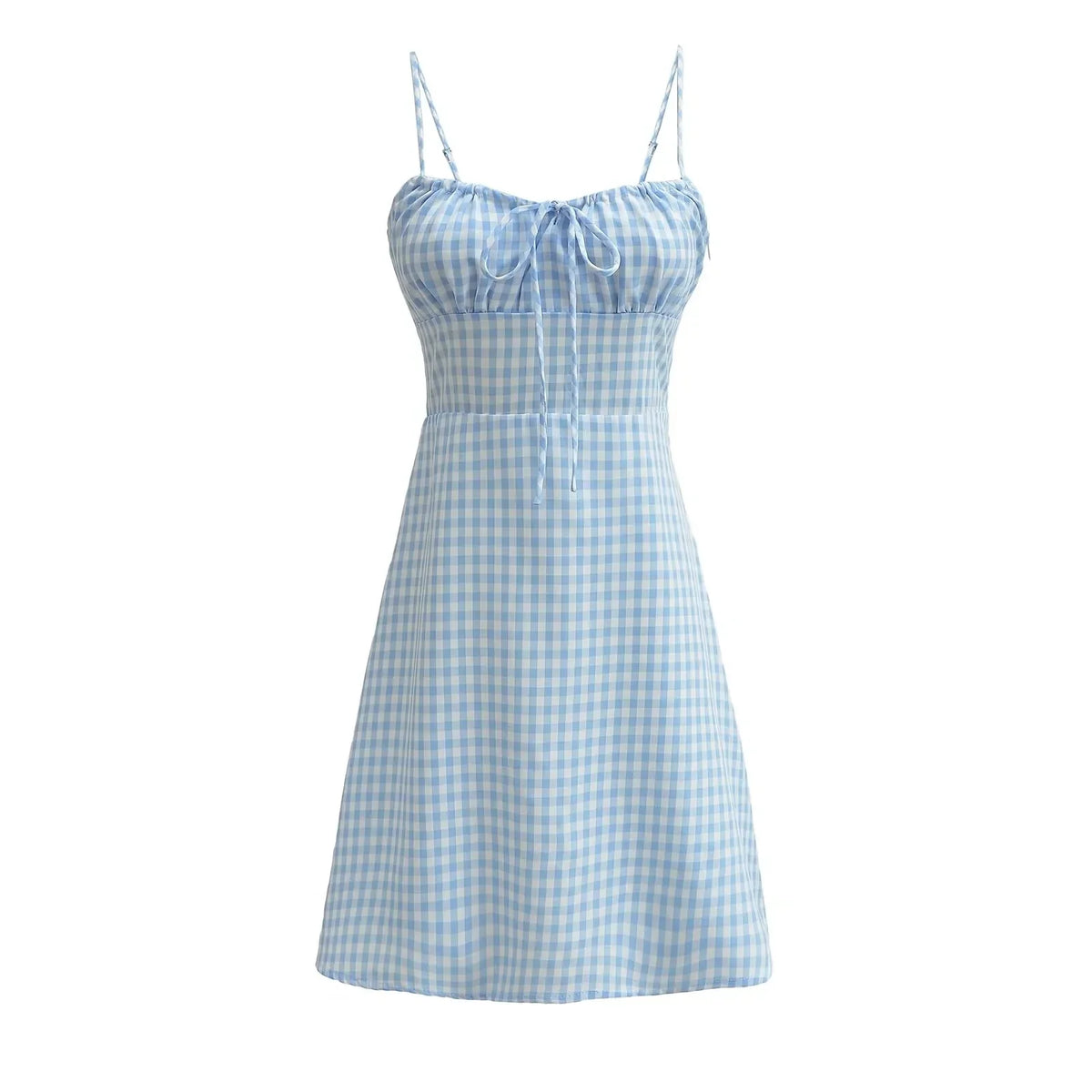 Spaghetti Strap Tie Up Plaid Dress Women Summer Beach Midi Sundress Strapless Retro Pink Short Vestidos Female Dress