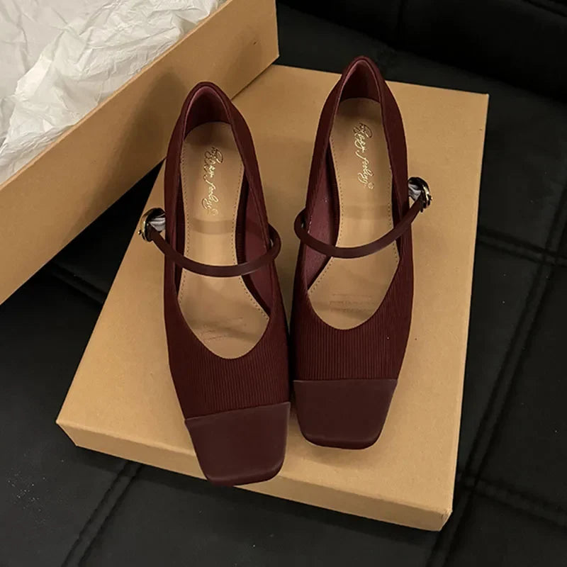Red Street Style Sexy Pointed Toe Sandals Metal Buckle Strap Women Pumps Stripper Sandals Slingback Heels Ballet Flats Muj