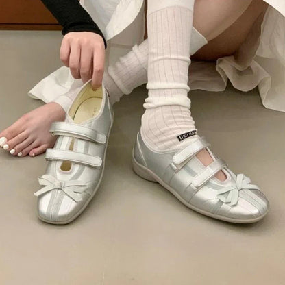 Sweet Pink Bow Ballet Flats Women Fashion Double Narrow Band Design Brand Mary Jane Shoes Comfort Round Toe Shallow Casual Shoes
