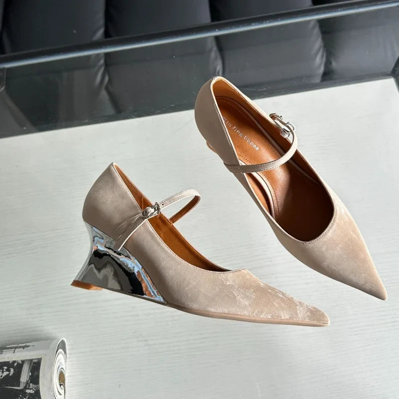 Designer Office Women Pumps Shoes Fashion Shallow Wedge High Heels 2025 Spring Autumn Wedding Party Shoes Mujer