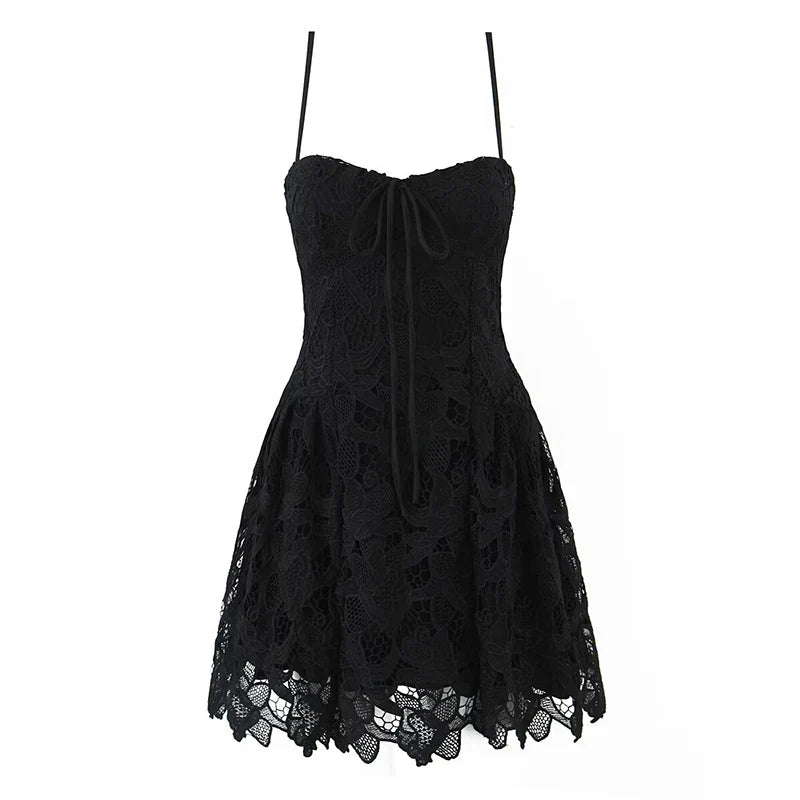 Black Beige Lace Sling Mini Dress Women Summer Club Party Sexy Robe