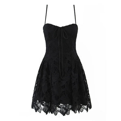 Black Beige Lace Sling Mini Dress Women Summer Club Party Sexy Robe