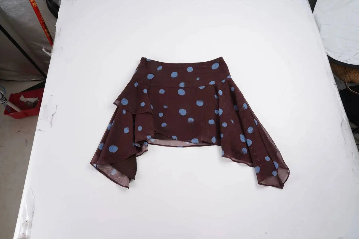 Asymmetrical Polka Dot Chiffon Mini Skirt Low-waist Irregular Pleated Short Skirt Fashion Elegant Beachwear Summer Outfit