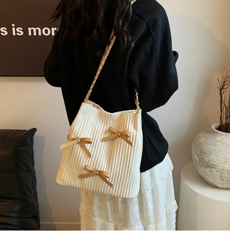 Trendy Design Pleated Bow Handbags and Purses Women Shoulder Crossbody Bags 2024 New Messenger Clutches Bag High Quality