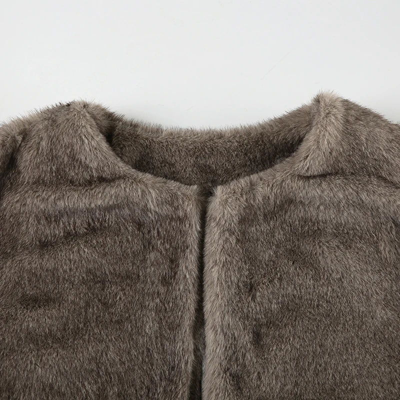 Casual Solid Furry Coats Women Winter Warm Basic Loose Long Sleeve Jackets Fashion Streetwear Korean Style Ladies