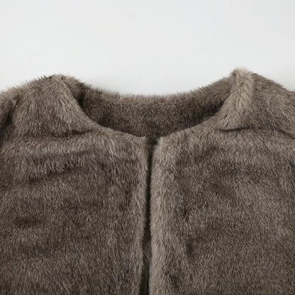 Casual Solid Furry Coats Women Winter Warm Basic Loose Long Sleeve Jackets Fashion Streetwear Korean Style Ladies