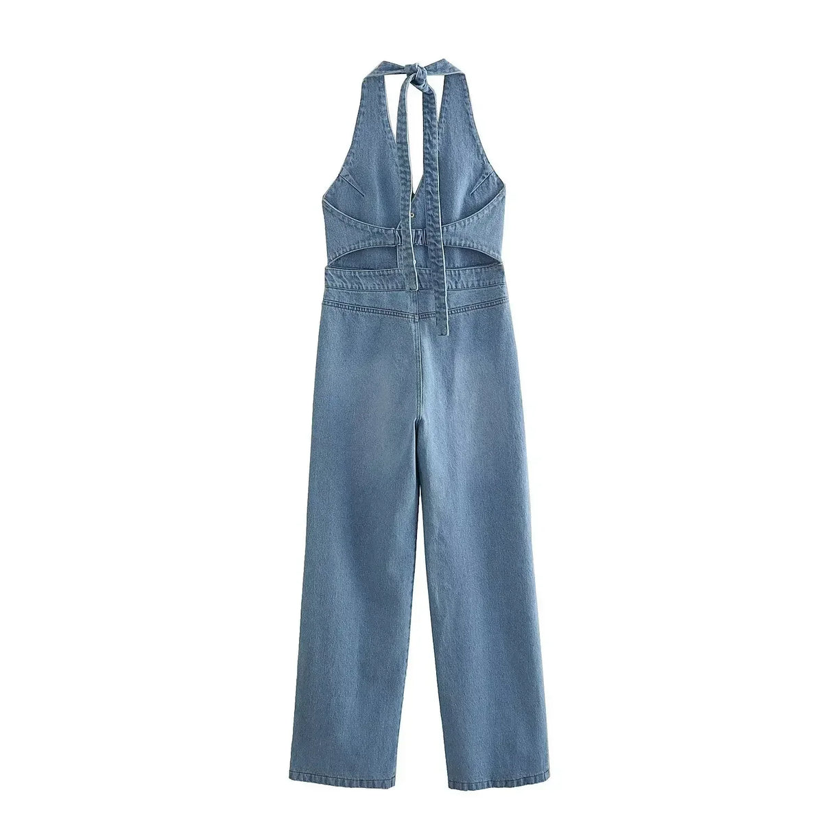 Sexy Backless Sleeveless Deep V Neck Jump Suits for Women Jumpsuit Vintage Cotton Denim Long Overall Jumpsuits Summer