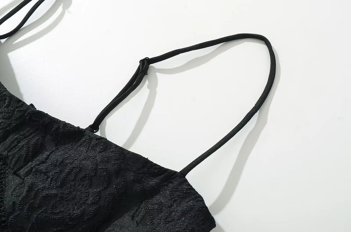 Vintage Jacquard Sling Sexy Dress For Women Thin Straps O Neck Low Waist A-line Mini Dresses Female Lace Up Back Summer Robe