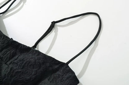 Vintage Jacquard Sling Sexy Dress For Women Thin Straps O Neck Low Waist A-line Mini Dresses Female Lace Up Back Summer Robe