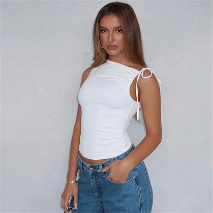 Ruched Lace Up Bodycon Crop Top