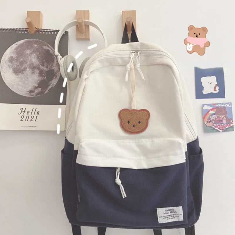 Women Korean Harajuku Students Backpack Simple Contrast Color Patchwork Casual Backpacks Kawaii All Match Girls Y2k Schoolbags