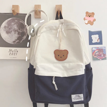 Women Korean Harajuku Students Backpack Simple Contrast Color Patchwork Casual Backpacks Kawaii All Match Girls Y2k Schoolbags