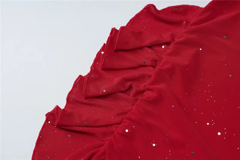 Spaghetti Strap Ruffled Sexy Mini Dress For Women Red Fashion Sleeveless Backless High Waist A-line Club Party Dress