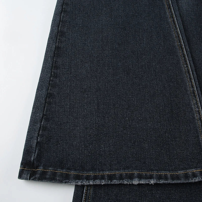 Grunge Aesthetic Flare Jeans Women Retro Stylish Y2K Dark Blue Denim Pants Spring Outfits Casual Slim Trousers Ladies