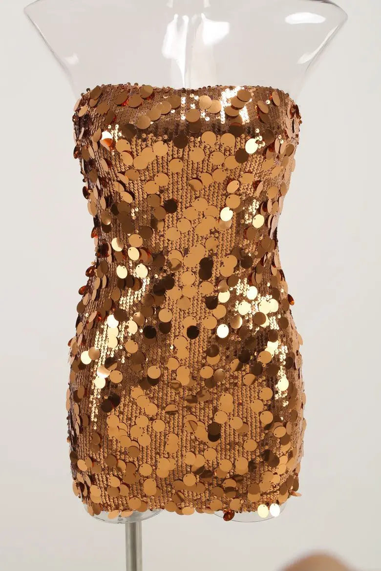 Paillette Sequin Strapless Overlap Bodycon Mini Dress