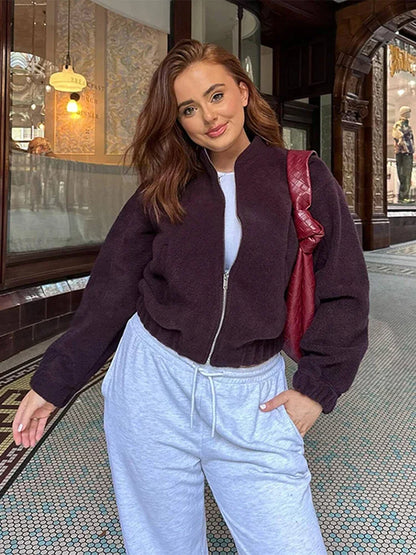 Casual Zipper Long Sleeve O-neck Coat for Women Spring New Solid Loose Female Jacket Vintage Ladies Outwear Top High Street