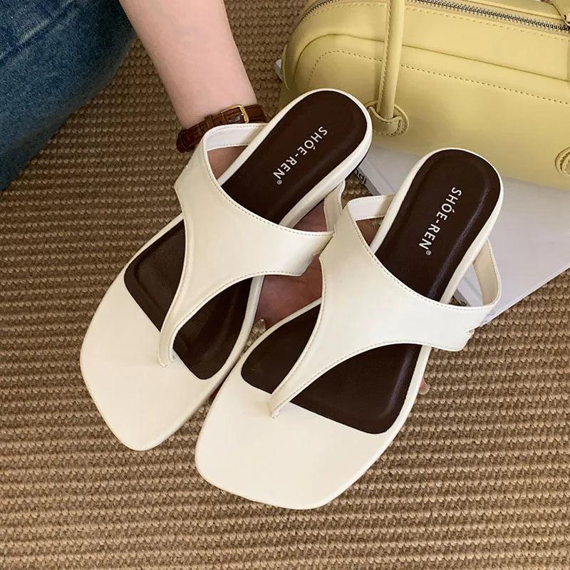 Summer Beach Female Flip Flops Women Flats Slippers Shoes Fashion Square Toe Ladies Flats Slippers Slides Sandals Shoes