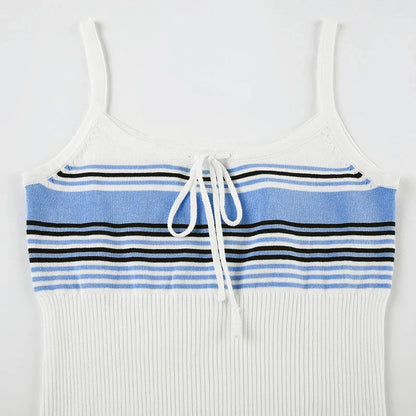 Sweetown Simple Knitted Camisole Tops Stripe Patchwork Slim Casual Holiday New Fashion Blouses