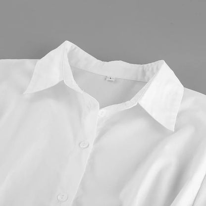 Pure cotton shirt for women, high-end, light luxury, versatile, pleated, waist cinching, slim fit, long sleeved, lapel shirt