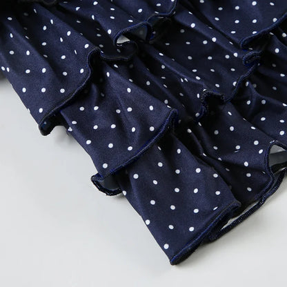 Dot Print V-neck Halter Camisole Top and A-line Layered Skirt Suit Fashion Sexy Women Backless Summer Two Piece Set