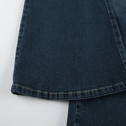 Y2K Rose Embroidered Trumpet Jeans Women Fashion Aesthetic Slim Flare Pants Vintage Blue 2000s Denim Trousers Spring