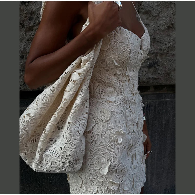 Chic Flower Suspender Short Women's Dress With Backless Slim A-line Dresses 2025 Summer Street Holiday Ladies' Short Robe