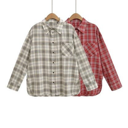 Women's Oversized Check Pocket Detail Shirt