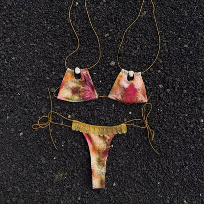 Print Bikini Set Women Tie Side Swimsuit Cut Out Swimwear Beach Vacation Bathing Suit Summer 2 Piece Set High Cut Bikini Outfit