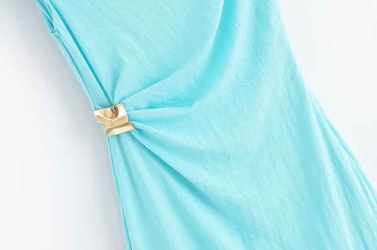 Women's summer sexy fashion long dress solid color sleeveless asymmetric dress female holiday style slit slim fit chic dress