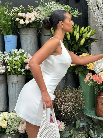 Fashion Mini Party Dress Women V-neck Sleeveless Backless Slim Hip Package Evening Dresses Female 2025 Spring Summer Lady Robe