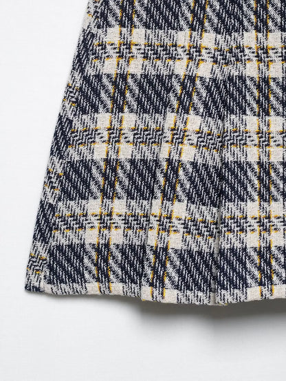 Women Retro Plaid Pleated Culottes Sets Lady Casual Sleeveless Single Breasted Slim Short Vest Suit 2026 Daily Commute Outfits