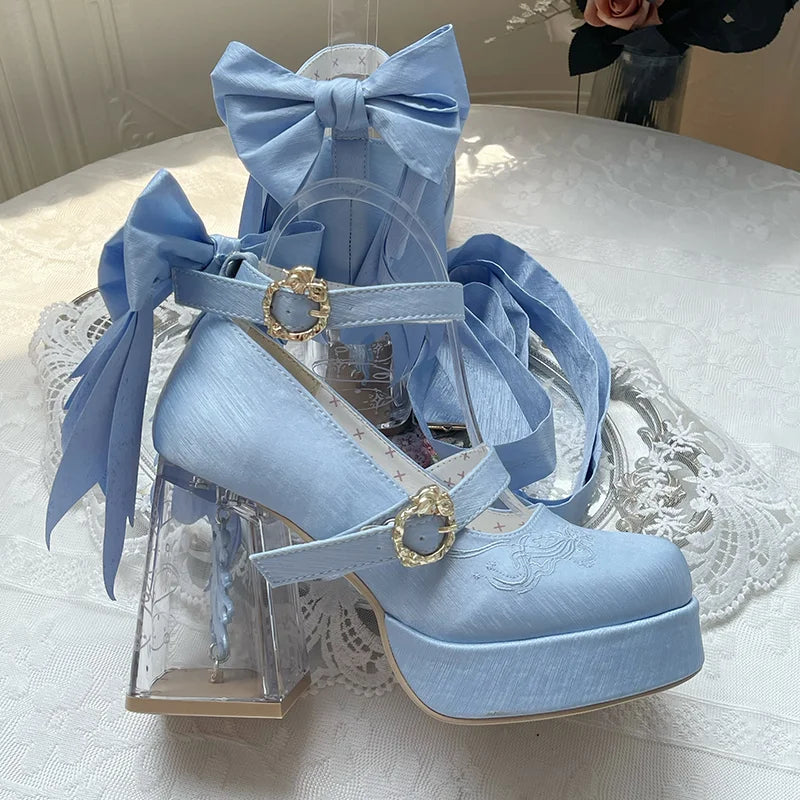 Original Lo Cos High Heels Spring and Autumn New 2025 Japanese Girls Women's Cute Bow Elegant Platform Shoes Y2k Sweet Pumps
