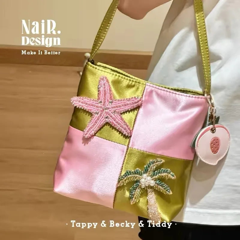 Patchwork Embroidery Luxury Exquisite Women's Handbags Korean Sweet Y2k Aesthetic Clutches Fashion Purses Casual Top-Handle