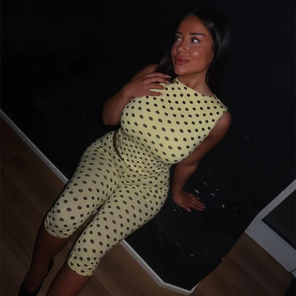 Polka Dot Open Back Sleeveless Top & Capri Pants Set High Waist Summer Fashion Retro Women Streetwear Casual Co-Ord Set
