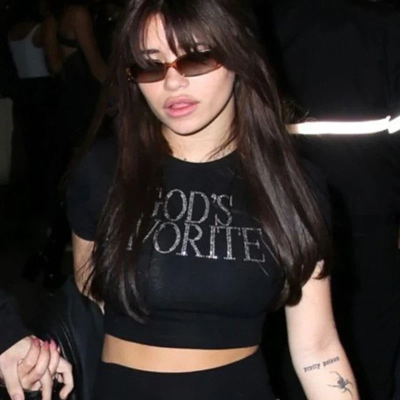 God's Favorite Rhinestones Graphic Crop Top