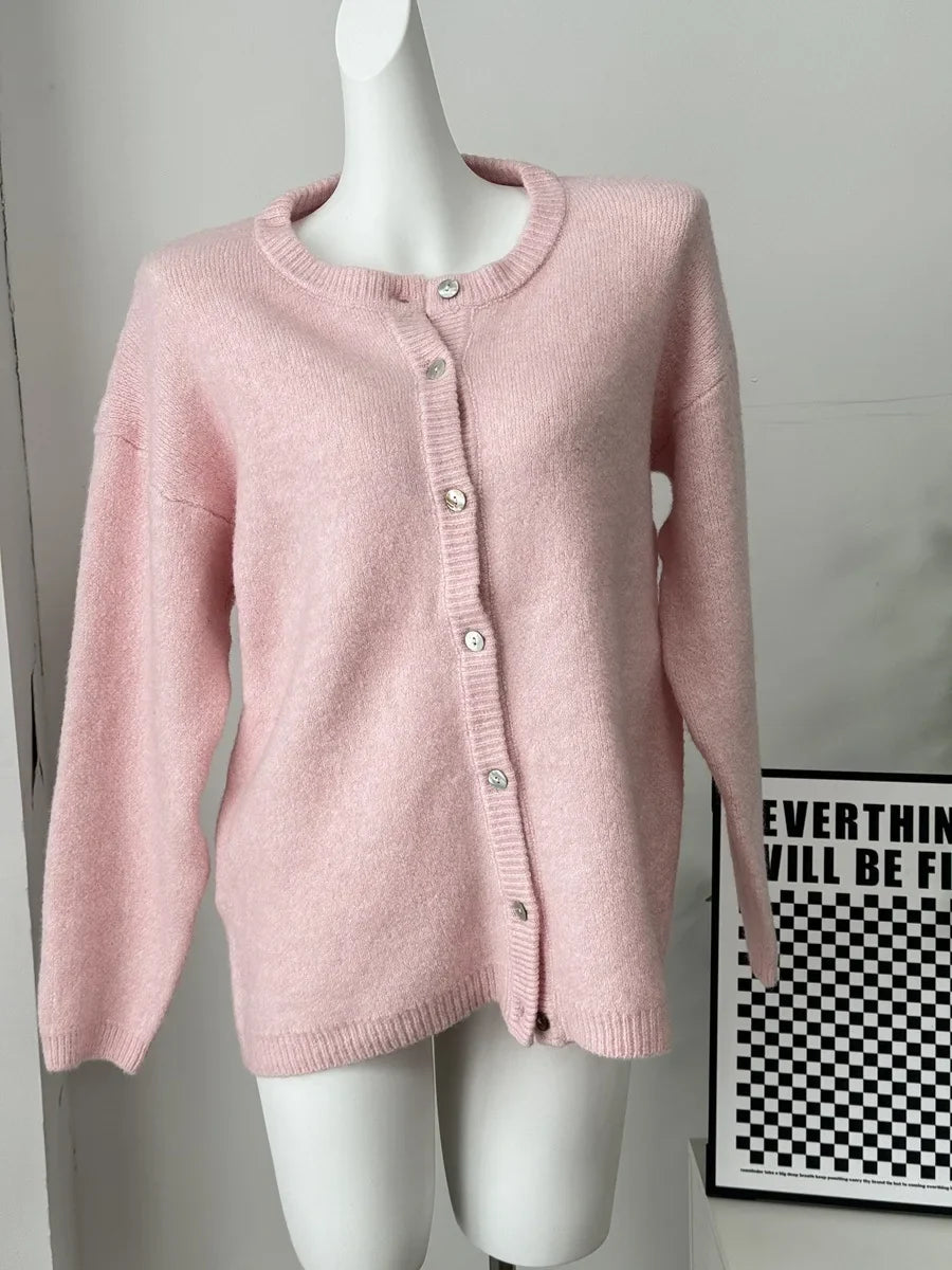 New Product Lazy Hundred Flowers Velvet Shell Button Cardigan Coat | Knitted Crew Neck Daily Versatile